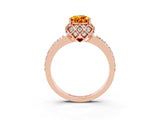 Rose gold Pear Cut Citrine Scalloped Halo Engagement Ring with Round Shared Prong Band_27