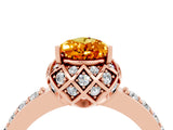 Rose gold Pear Cut Citrine Scalloped Halo Engagement Ring with Round Shared Prong Band_28