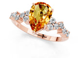 Rose gold Pear Cut Citrine Scattered Round Accent Ring with Prong Setting_13