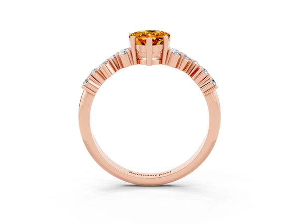Rose gold Pear Cut Citrine Scattered Round Accent Ring with Prong Setting