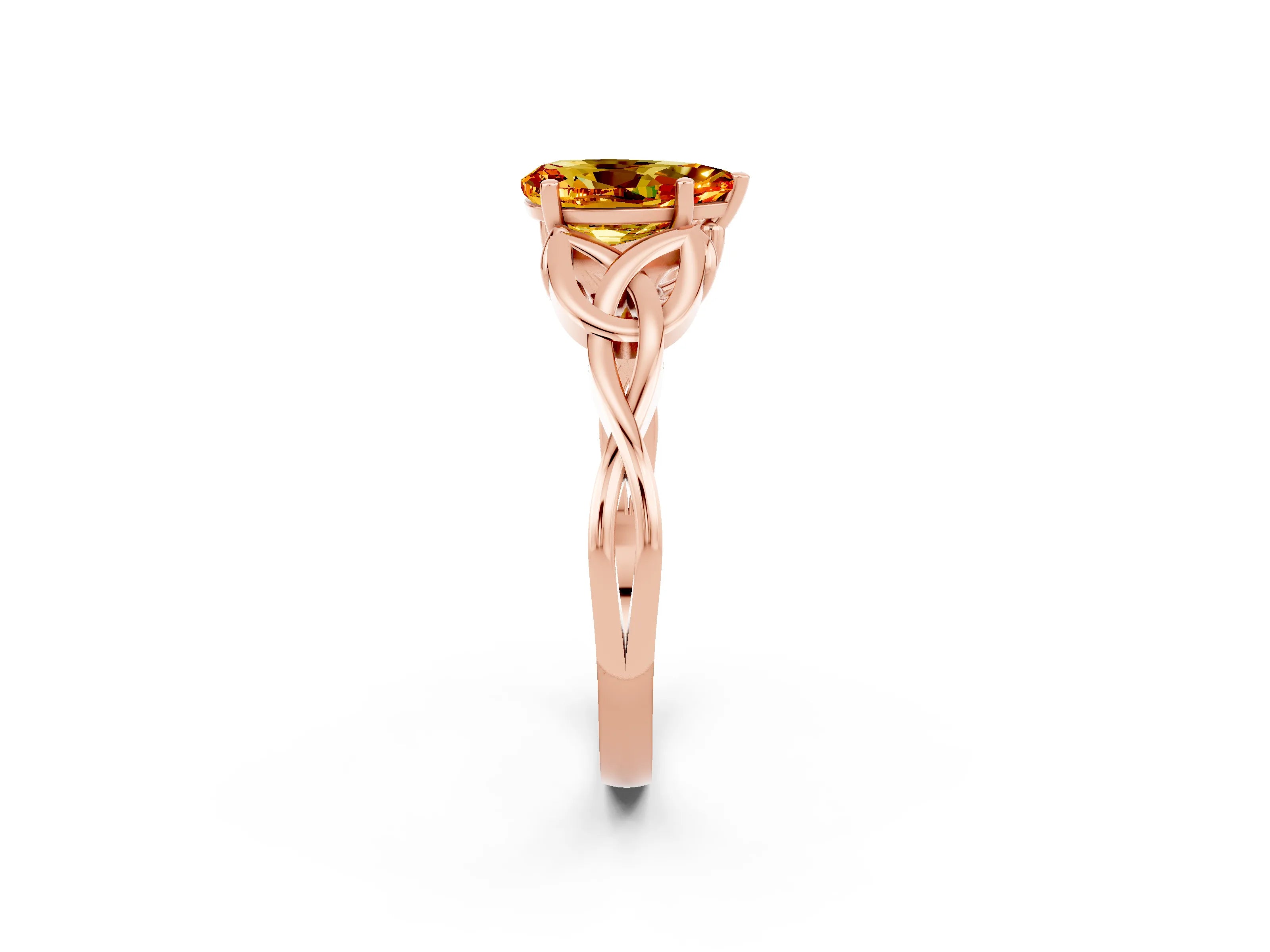 Rose gold Pear Cut Citrine Solitaire Celtic Knot Ring with Four-Prong Setting_14
