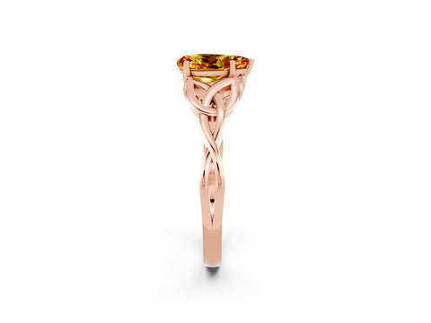 Rose gold Pear Cut Citrine Solitaire Celtic Knot Ring with Four-Prong Setting_14
