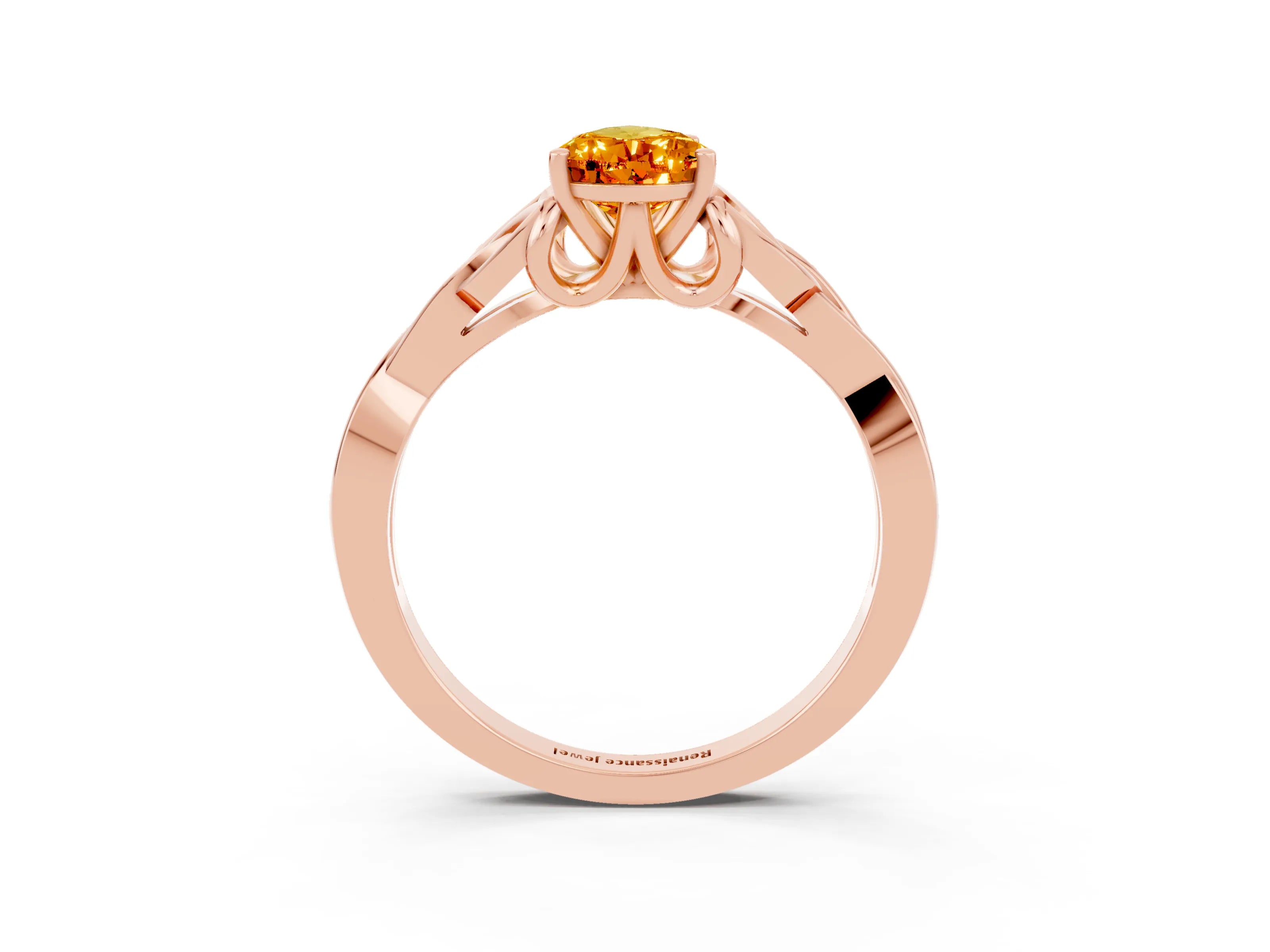 Rose gold Pear Cut Citrine Solitaire Celtic Knot Ring with Four-Prong Setting_15