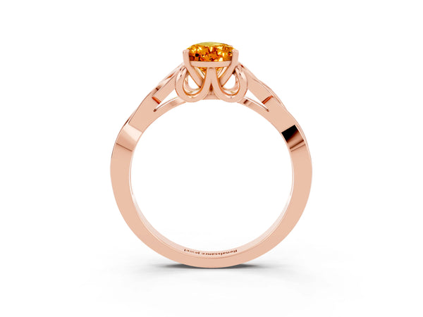 Rose gold Pear Cut Citrine Solitaire Celtic Knot Ring with Four-Prong Setting