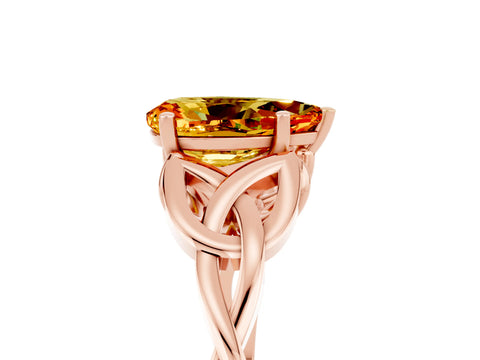 Rose gold Pear Cut Citrine Solitaire Celtic Knot Ring with Four-Prong Setting_17