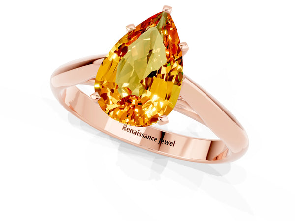 Rose gold Pear Cut Citrine Solitaire Engagement Ring with Cathedral Setting and Four-Prong Mount