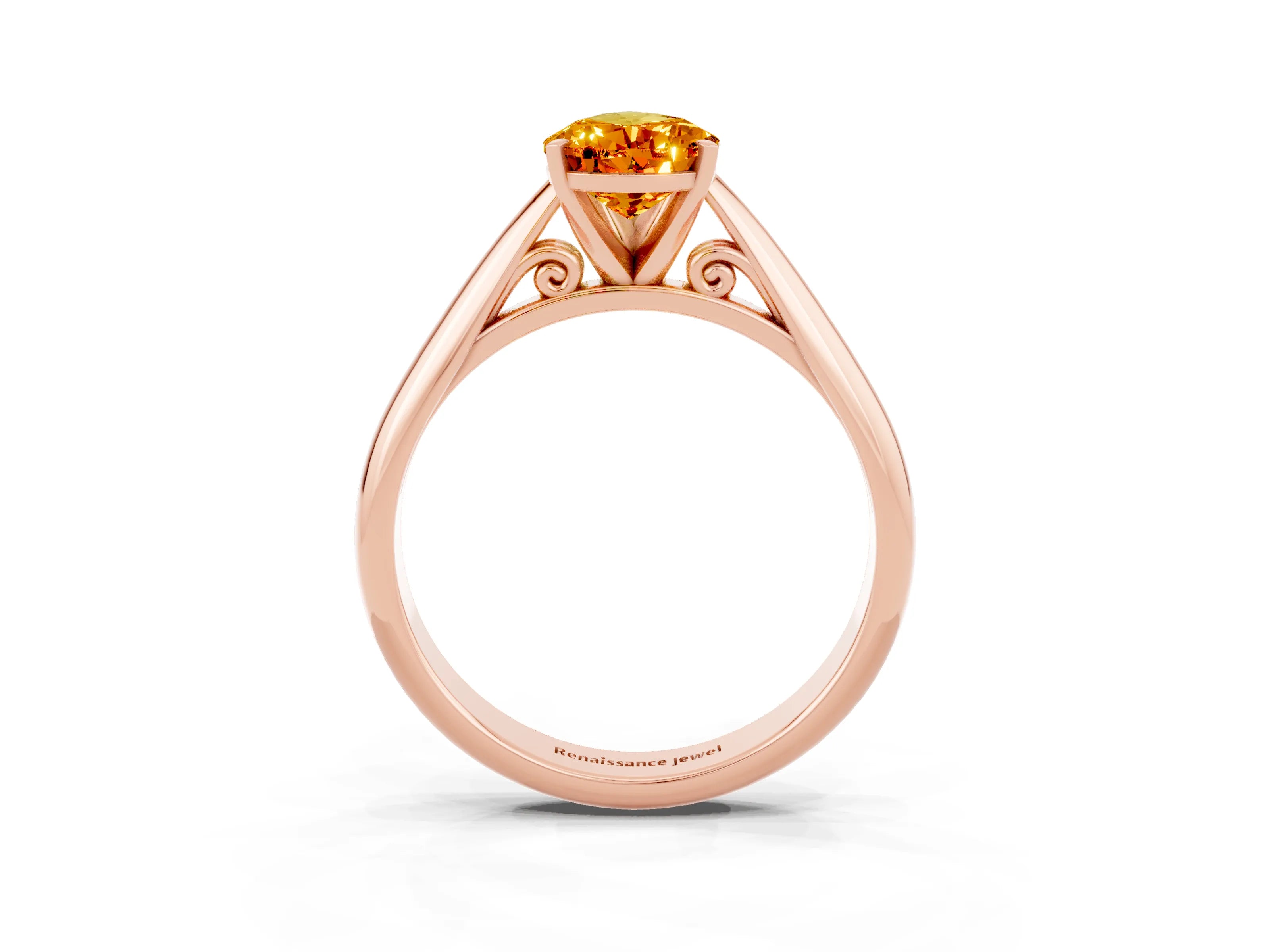 Rose gold Pear Cut Citrine Solitaire Engagement Ring with Cathedral Setting and Four-Prong Mount_15