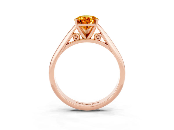 Rose gold Pear Cut Citrine Solitaire Engagement Ring with Cathedral Setting and Four-Prong Mount