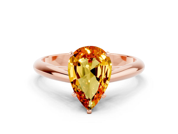 Rose gold Pear Cut Citrine Solitaire Engagement Ring with Cathedral Setting and Four-Prong Mount