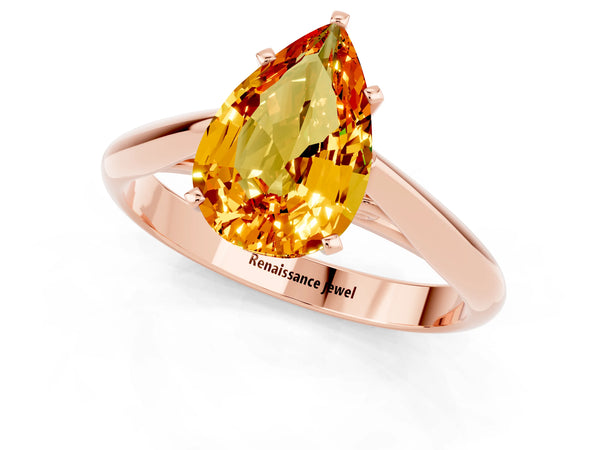 Rose gold Pear Cut Citrine Solitaire Engagement Ring with Cathedral Setting and Four-Prong Mount