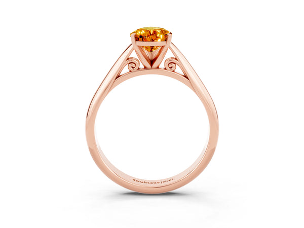 Rose gold Pear Cut Citrine Solitaire Engagement Ring with Cathedral Setting and Four-Prong Mount