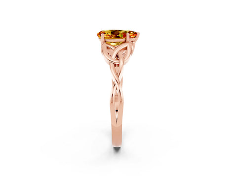 Rose gold Pear Cut Citrine Solitaire Engagement Ring with Celtic Knot Band and Four-Prong Setting_2