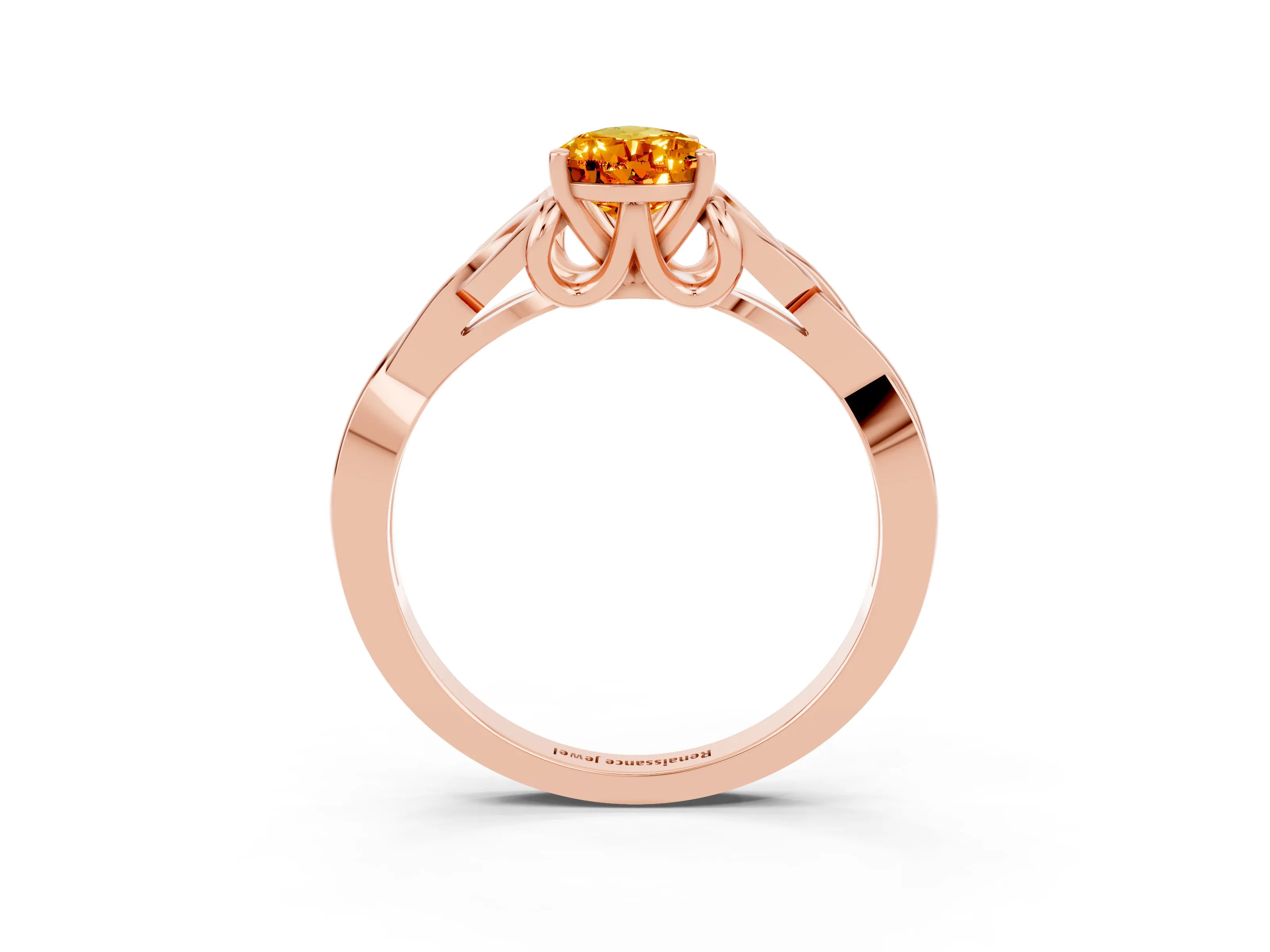 Rose gold Pear Cut Citrine Solitaire Engagement Ring with Celtic Knot Band and Four-Prong Setting_3