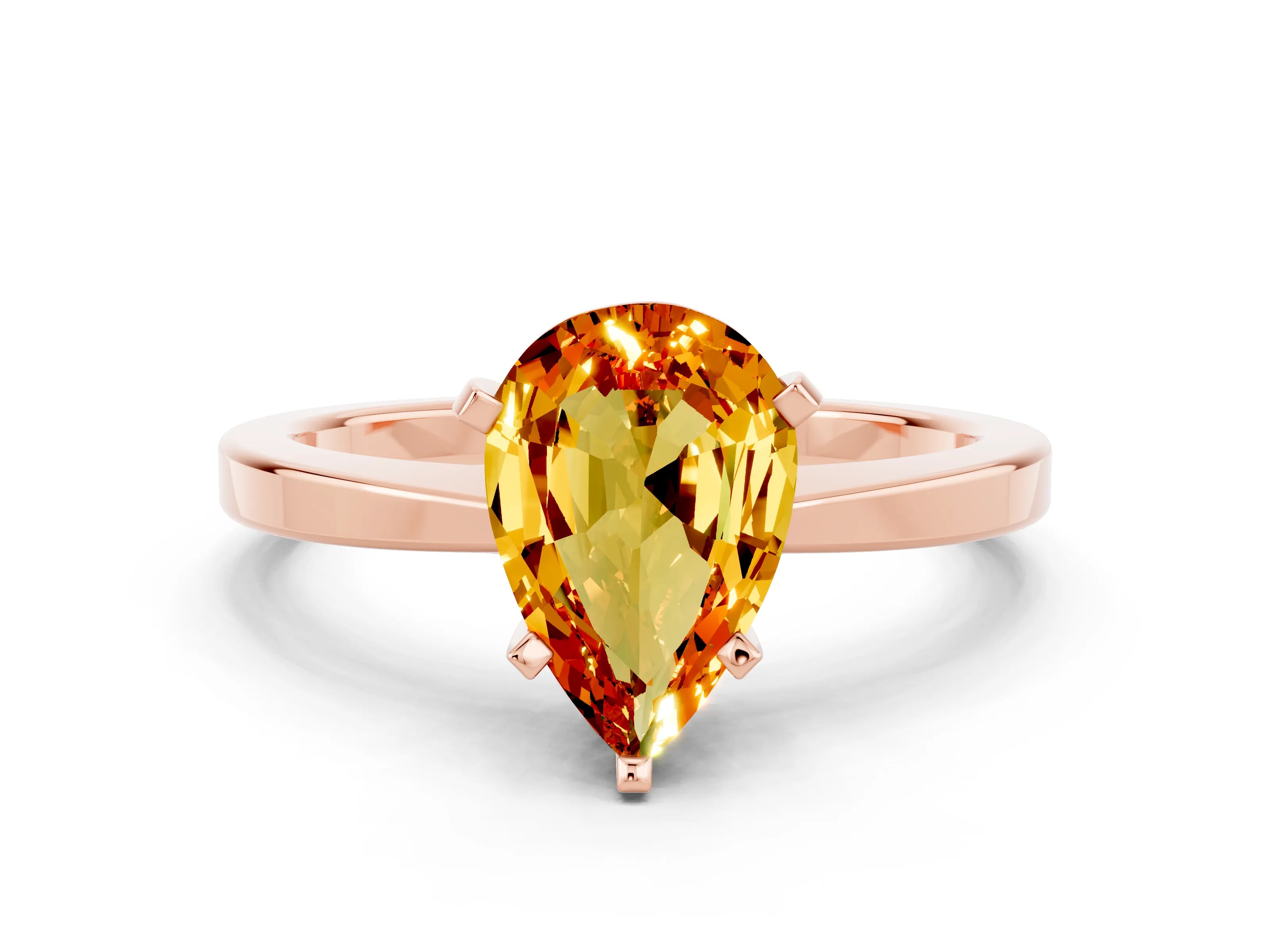 Rose gold Pear Cut Citrine Solitaire Engagement Ring with Classic Band and Four-Prong Setting_24