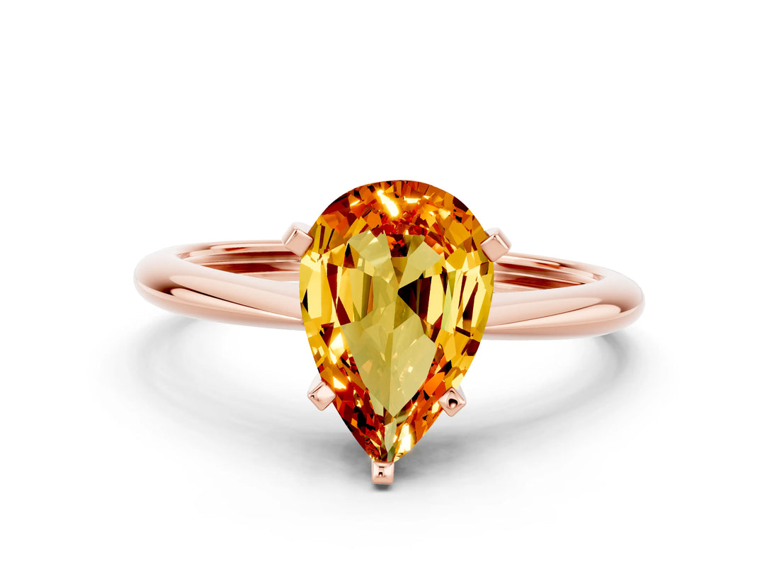 Rose gold Pear Cut Citrine Solitaire Engagement Ring with Classic Band and Four-Prong Setting_24