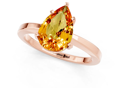 Rose gold Pear Cut Citrine Solitaire Engagement Ring with Classic Band and Four-Prong Setting_25