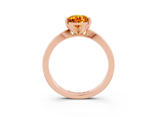 Rose gold Pear Cut Citrine Solitaire Engagement Ring with Classic Band and Four-Prong Setting