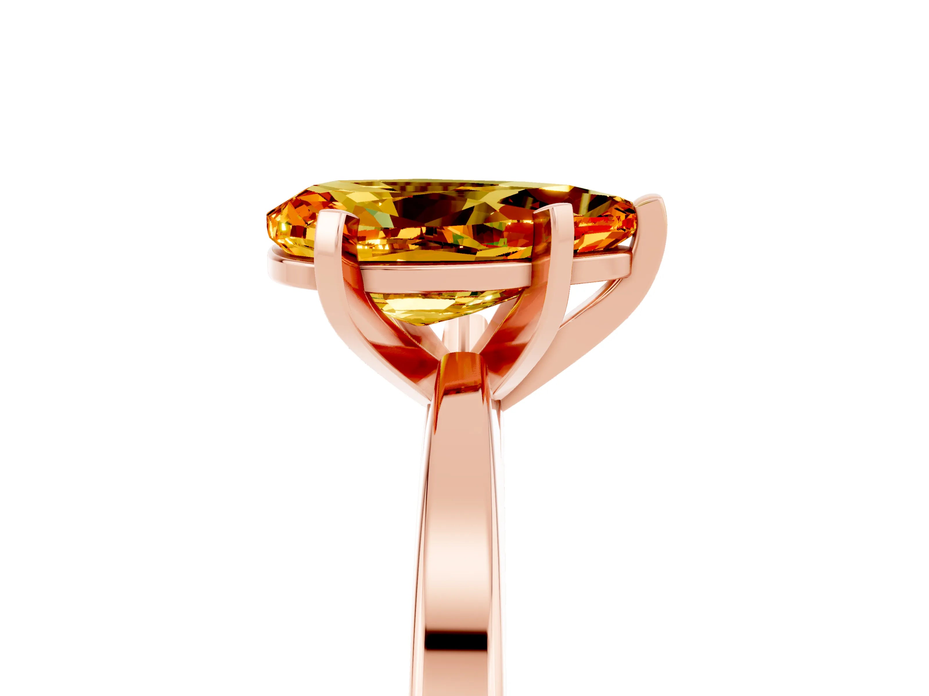 Rose gold Pear Cut Citrine Solitaire Engagement Ring with Classic Band and Four-Prong Setting_29