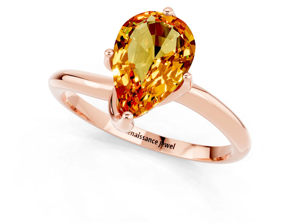 Rose gold Pear Cut Citrine Solitaire Engagement Ring with Four-Prong Setting and Classic Band