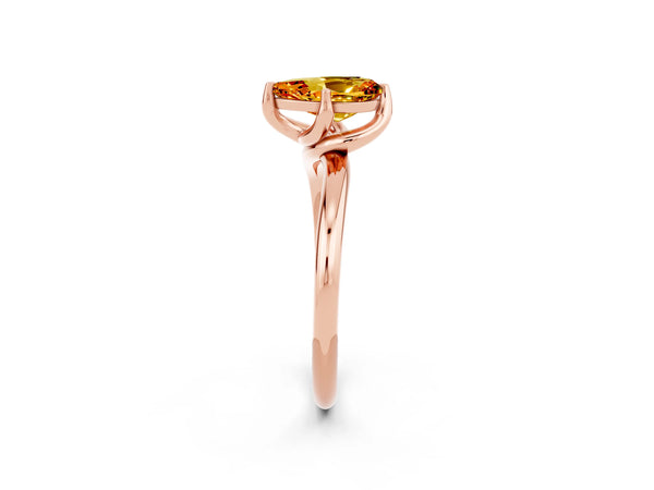 Rose gold Pear Cut Citrine Solitaire Engagement Ring with Four-Prong Setting and Classic Band