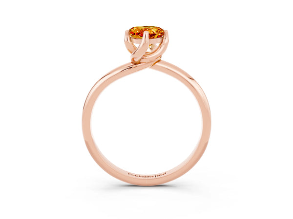 Rose gold Pear Cut Citrine Solitaire Engagement Ring with Four-Prong Setting and Classic Band