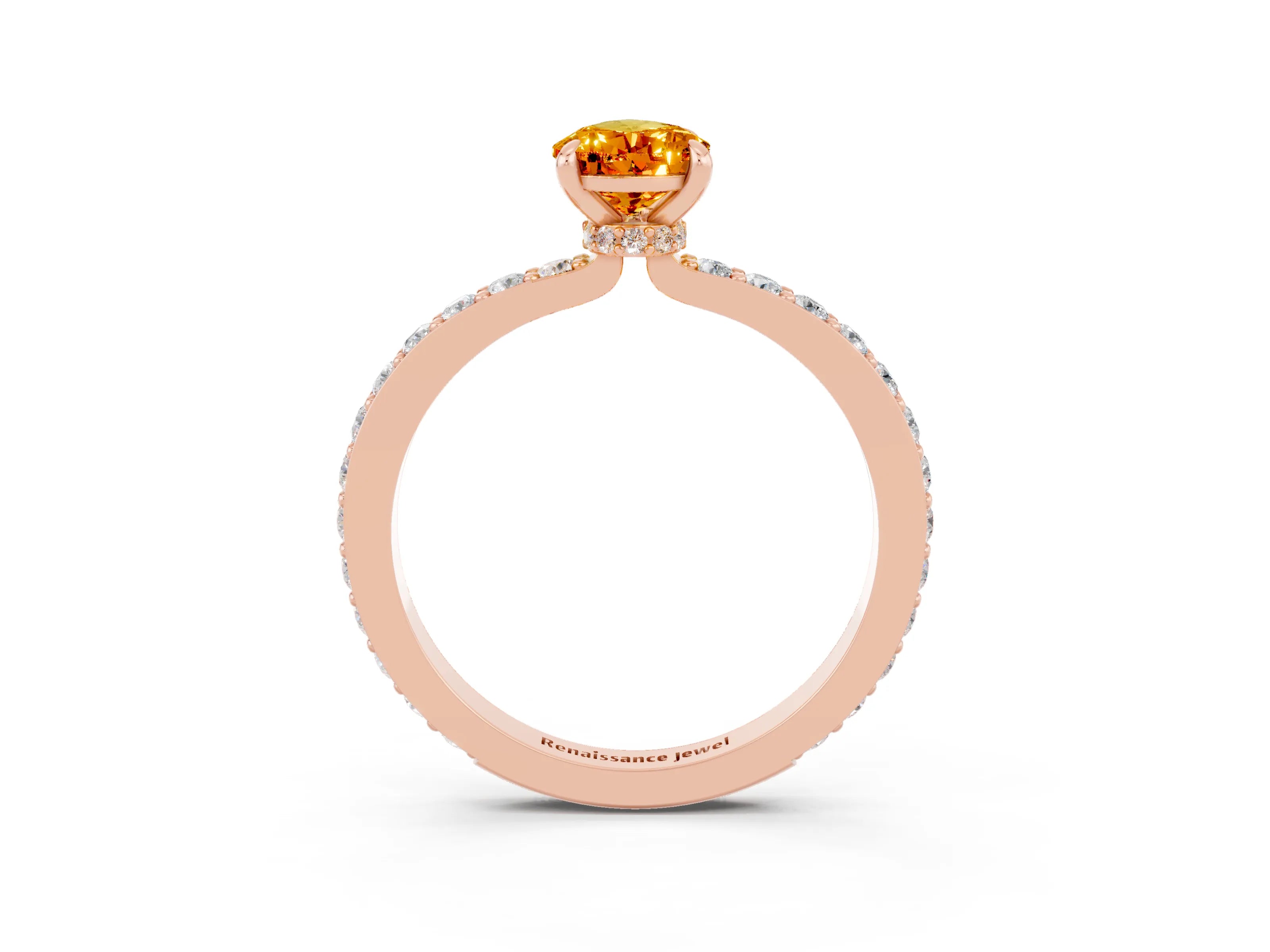 Rose gold Pear Cut Citrine Solitaire Engagement Ring with Pavé Band and Four-Prong Setting_3