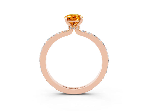 Rose gold Pear Cut Citrine Solitaire Engagement Ring with Pavé Band and Four-Prong Setting