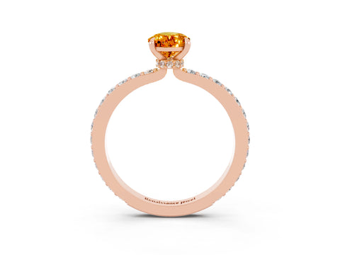 Rose gold Pear Cut Citrine Solitaire Engagement Ring with Pavé Band and Four-Prong Setting_3