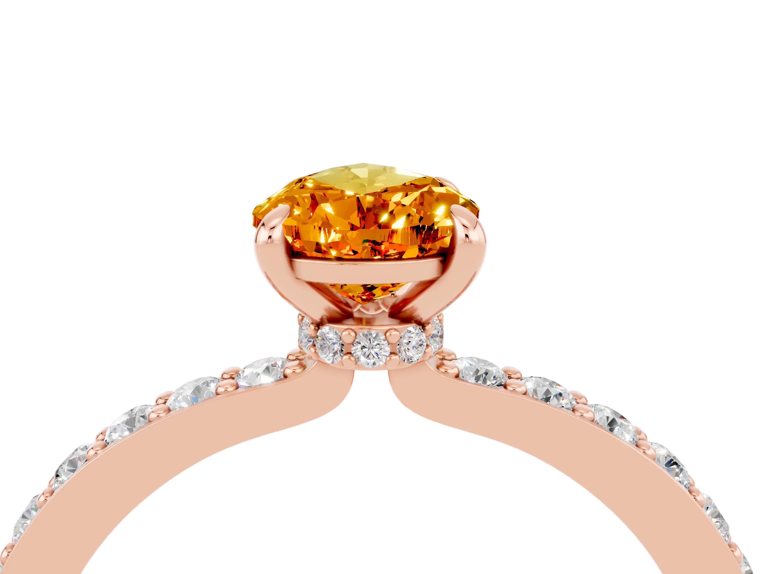 Rose gold Pear Cut Citrine Solitaire Engagement Ring with Pavé Band and Four-Prong Setting_4
