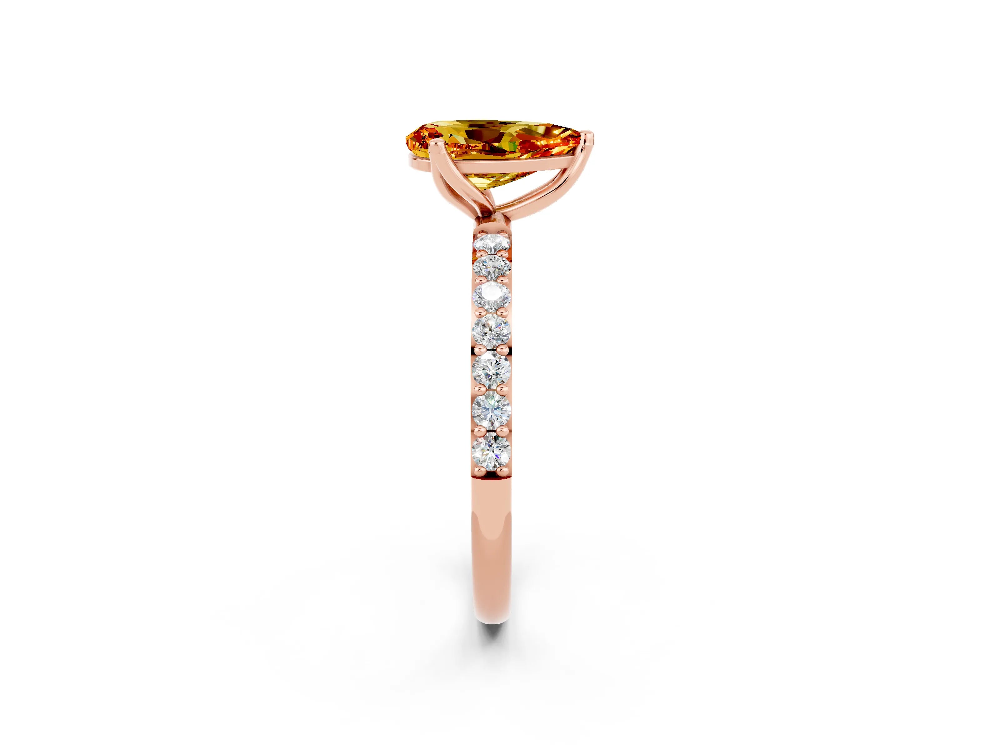 Rose gold Pear Cut Citrine Solitaire Engagement Ring with Pavé Band and Prong Setting_2