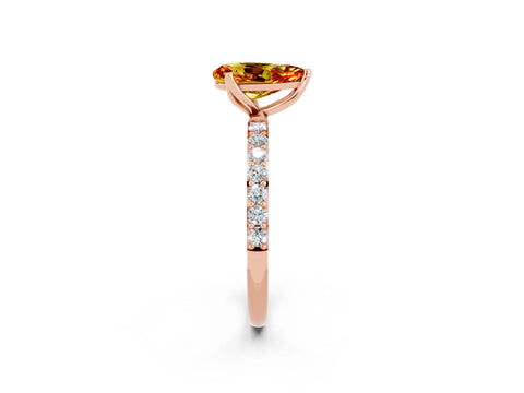 Rose gold Pear Cut Citrine Solitaire Engagement Ring with Pavé Band and Prong Setting_2