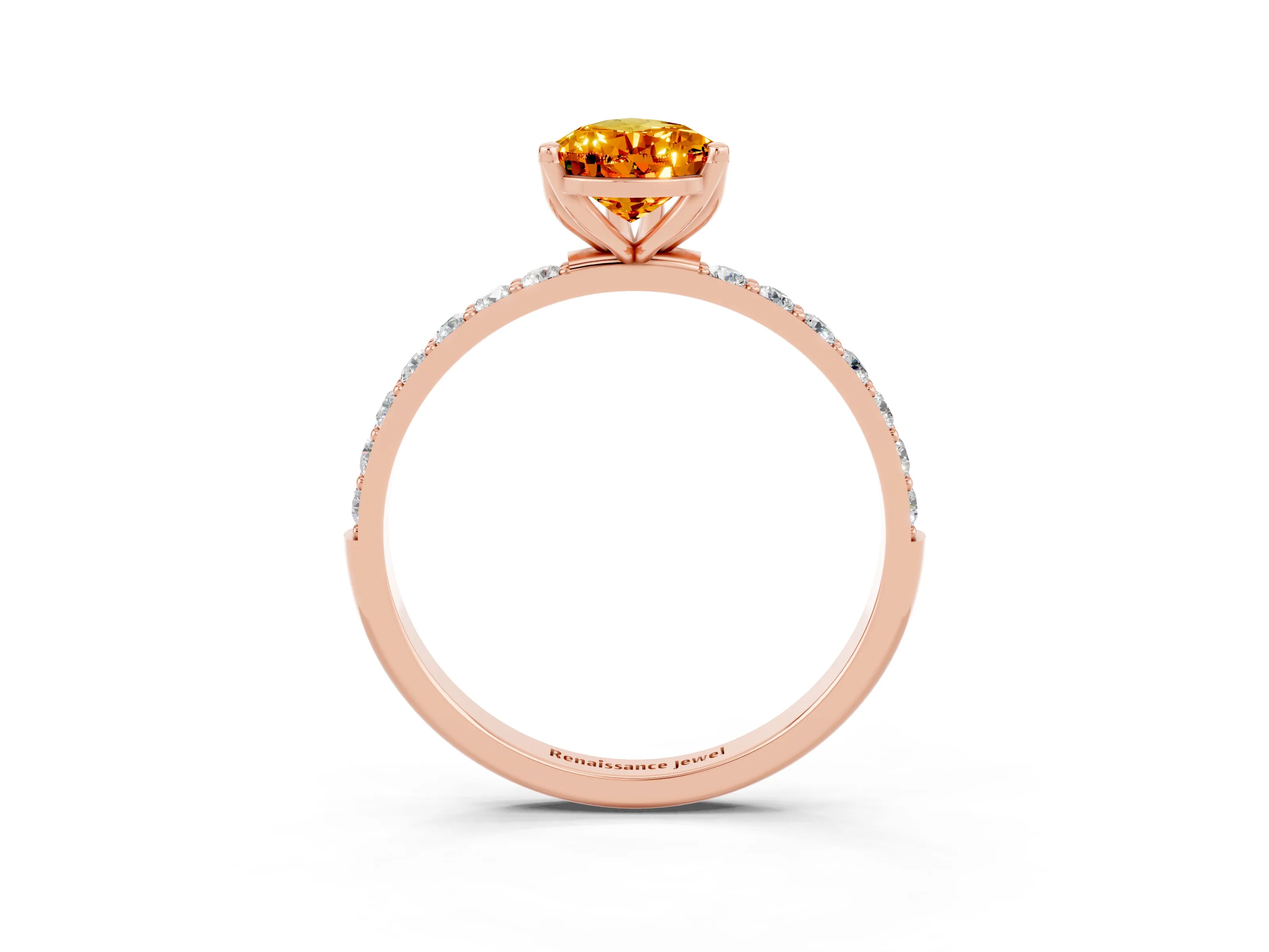 Rose gold Pear Cut Citrine Solitaire Engagement Ring with Pavé Band and Prong Setting_3
