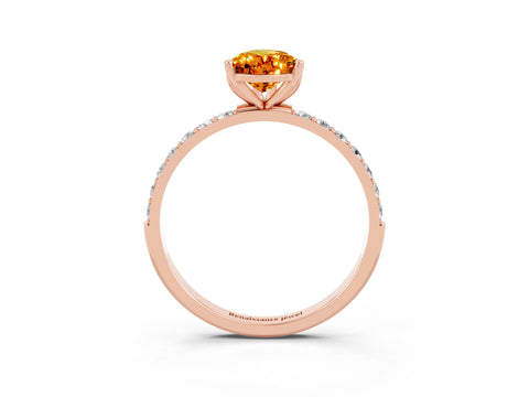 Rose gold Pear Cut Citrine Solitaire Engagement Ring with Pavé Band and Prong Setting_3