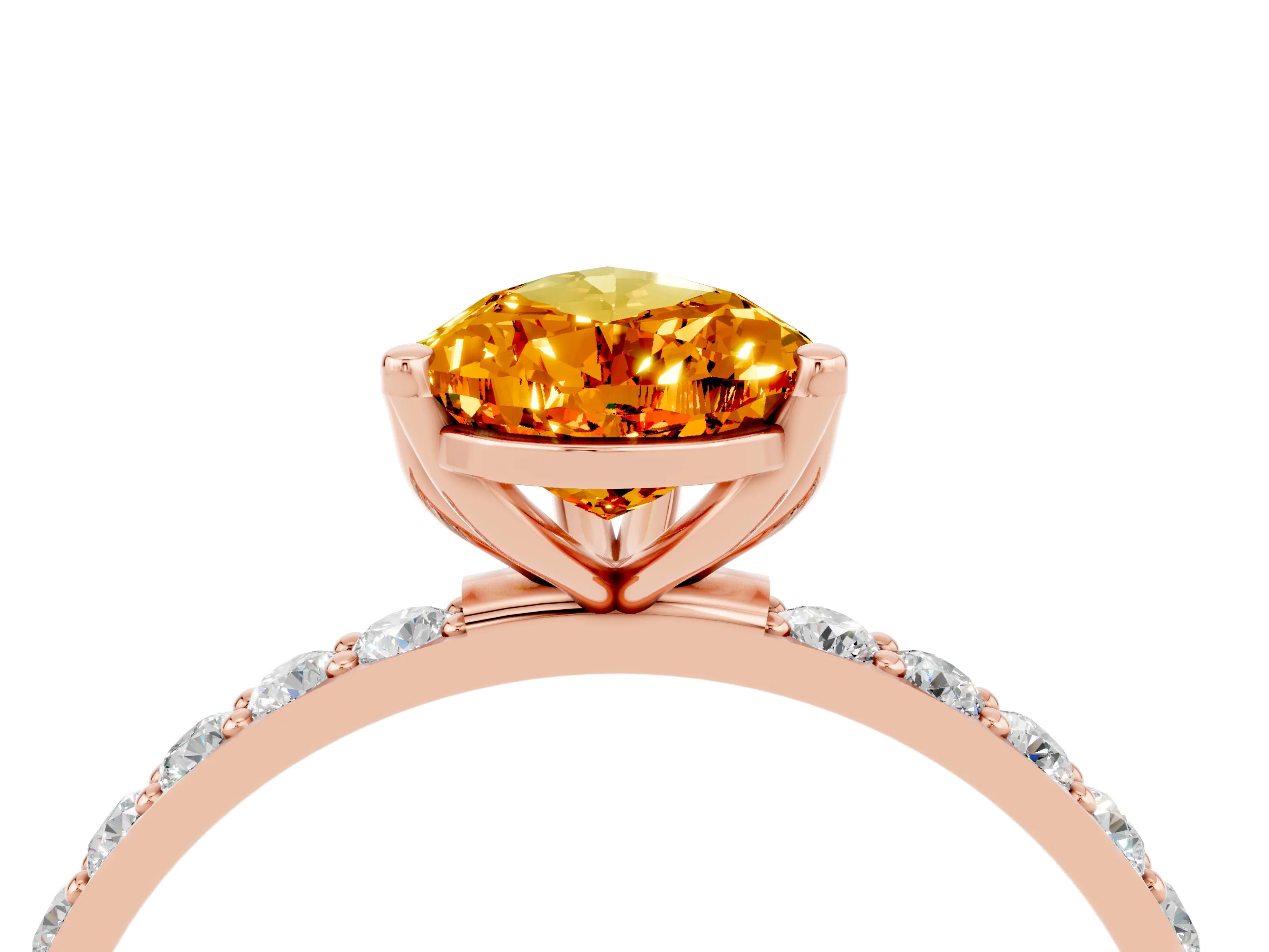 Rose gold Pear Cut Citrine Solitaire Engagement Ring with Pavé Band and Prong Setting_4