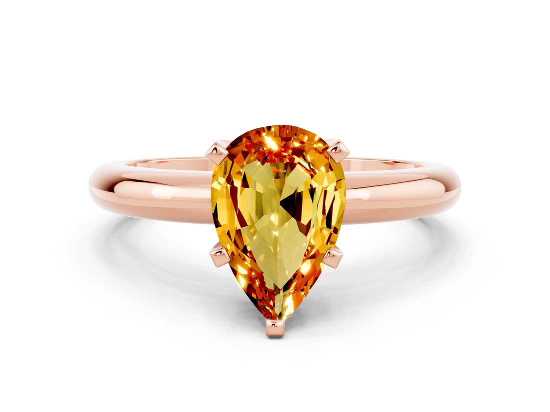 Rose gold Pear Cut Citrine Solitaire Engagement Ring with Round Band and Four-Prong Setting