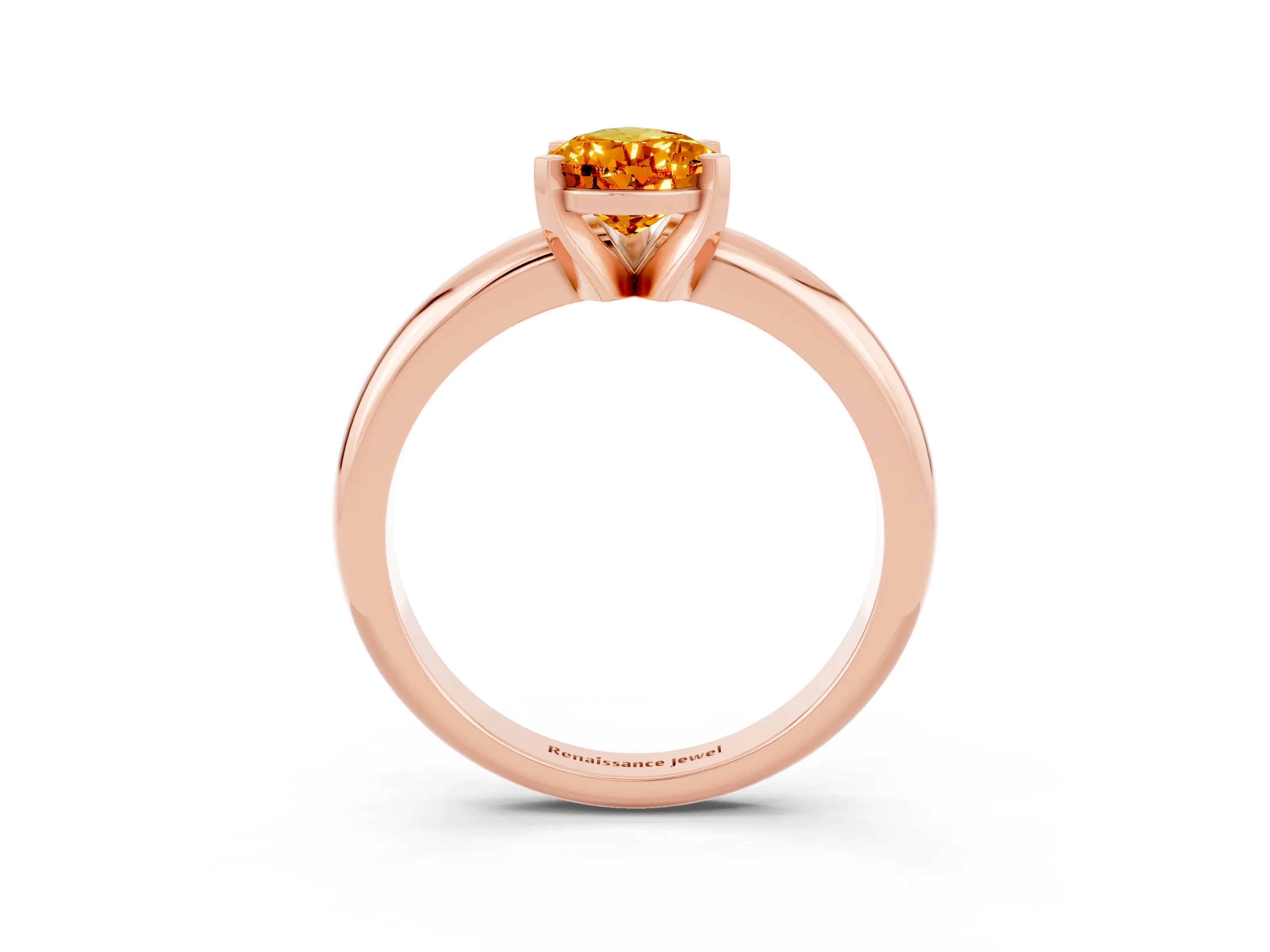 Rose gold Pear Cut Citrine Solitaire Engagement Ring with Round Band and Four-Prong Setting_3