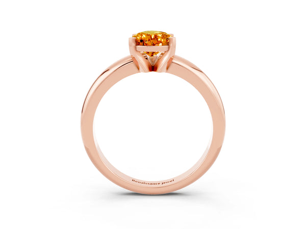 Rose gold Pear Cut Citrine Solitaire Engagement Ring with Round Band and Four-Prong Setting
