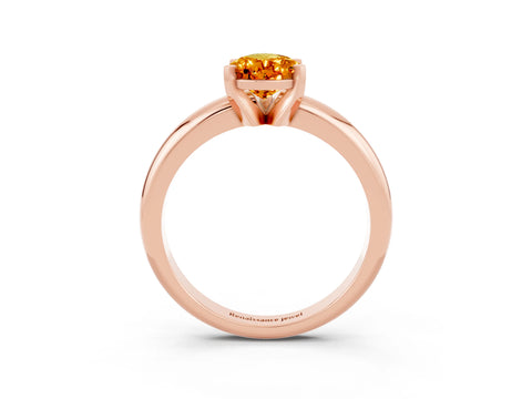 Rose gold Pear Cut Citrine Solitaire Engagement Ring with Round Band and Four-Prong Setting_3