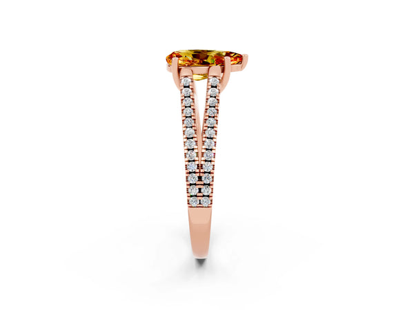 Rose gold Pear Cut Citrine Solitaire Engagement Ring with Split Shank Pavé Band
