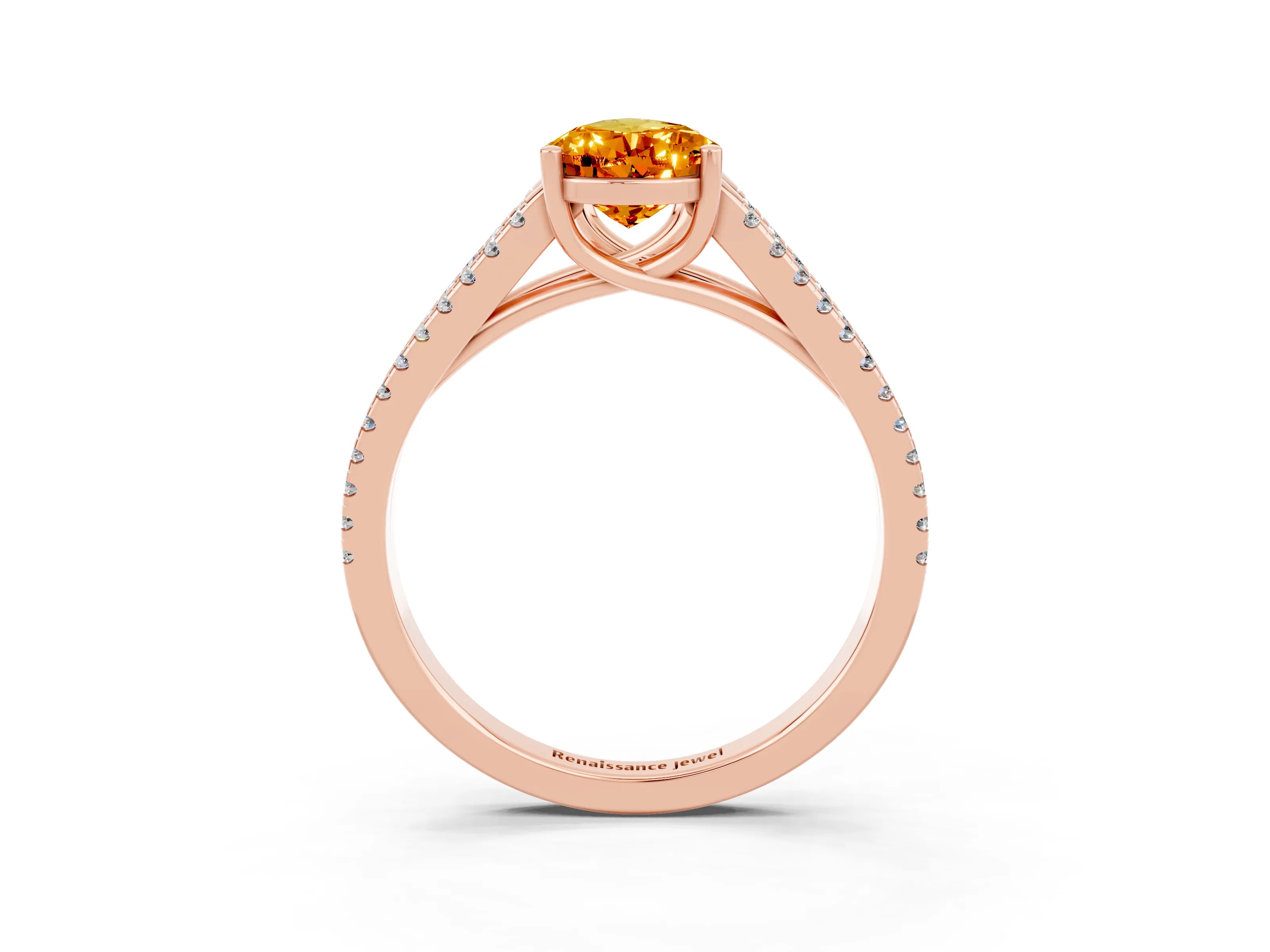 Rose gold Pear Cut Citrine Solitaire Engagement Ring with Split Shank Pavé Band_3