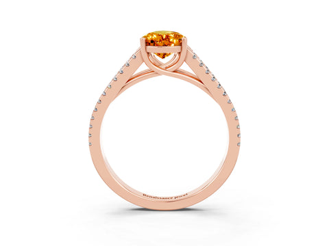 Rose gold Pear Cut Citrine Solitaire Engagement Ring with Split Shank Pavé Band_3