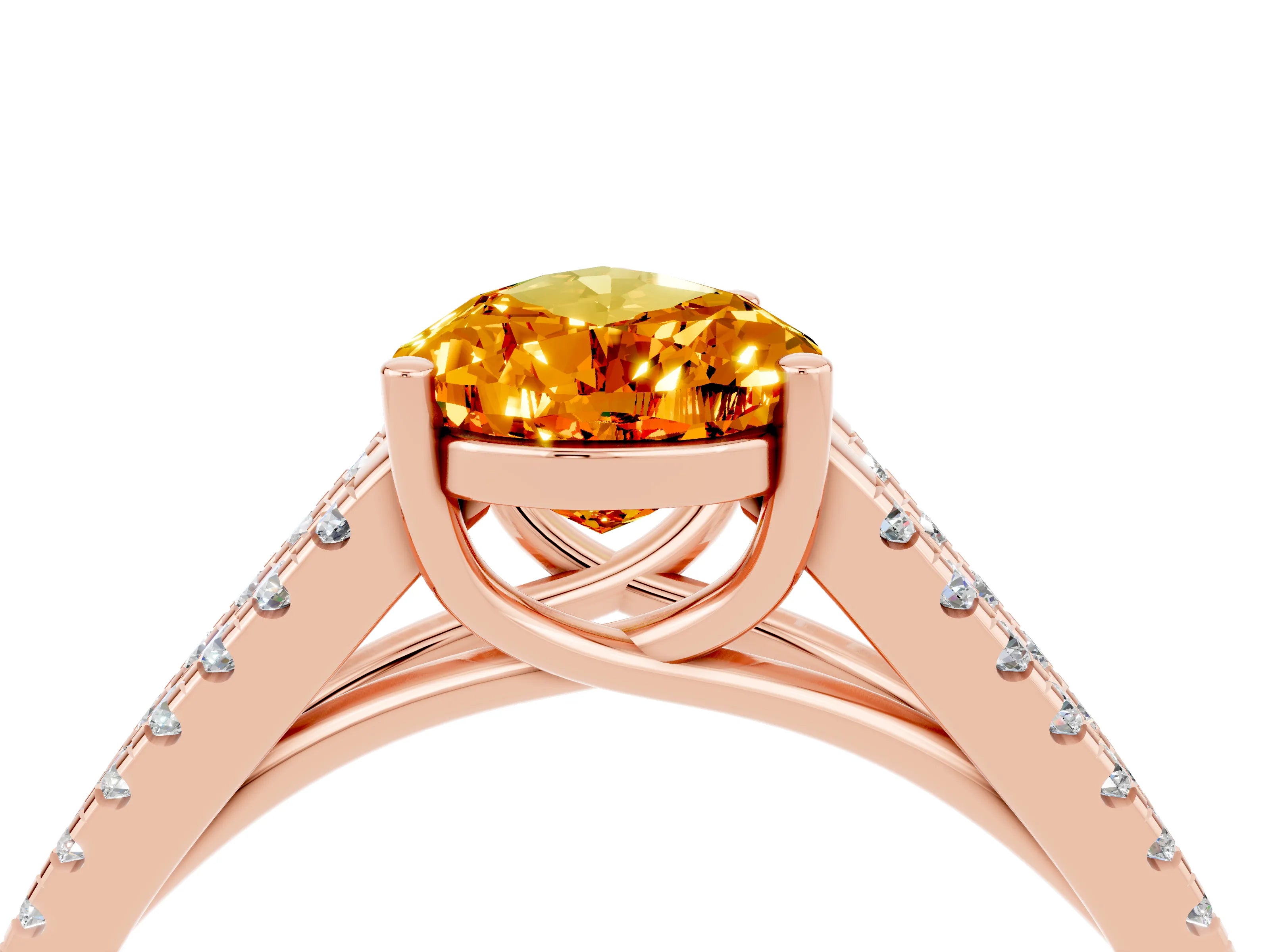 Rose gold Pear Cut Citrine Solitaire Engagement Ring with Split Shank Pavé Band_4