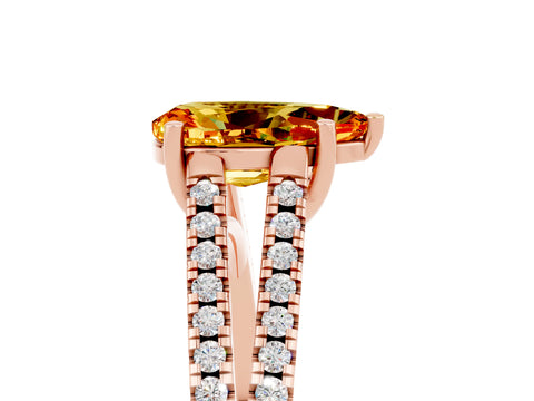 Rose gold Pear Cut Citrine Solitaire Engagement Ring with Split Shank Pavé Band_5