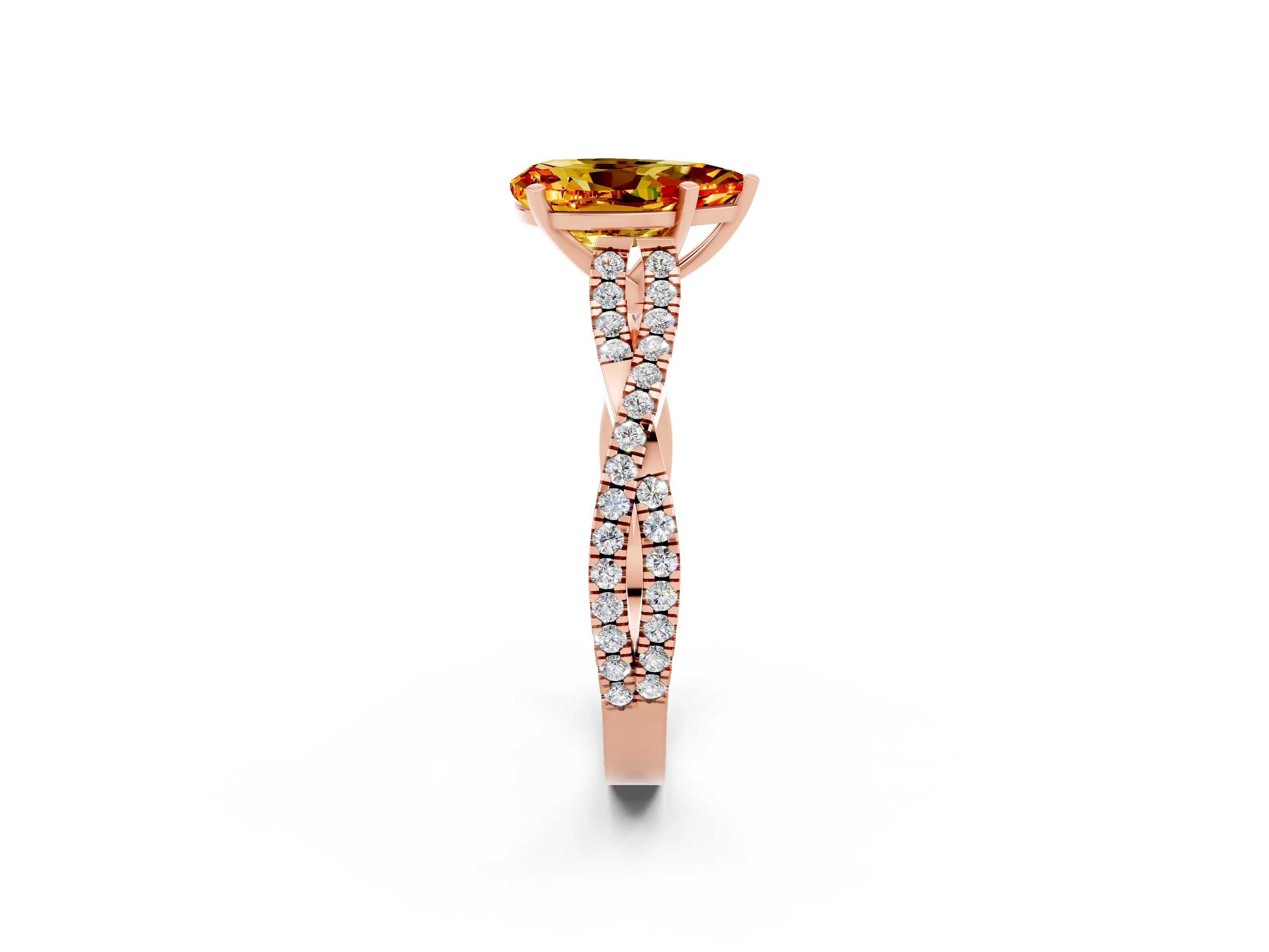 Rose gold Pear Cut Citrine Solitaire Engagement Ring with Twisted Pavé Band and Four-Prong Setting_2