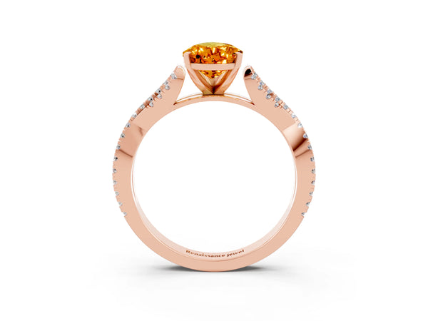 Rose gold Pear Cut Citrine Solitaire Engagement Ring with Twisted Pavé Band and Four-Prong Setting