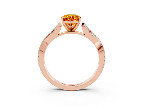 Rose gold Pear Cut Citrine Solitaire Engagement Ring with Twisted Pavé Band and Four-Prong Setting_3