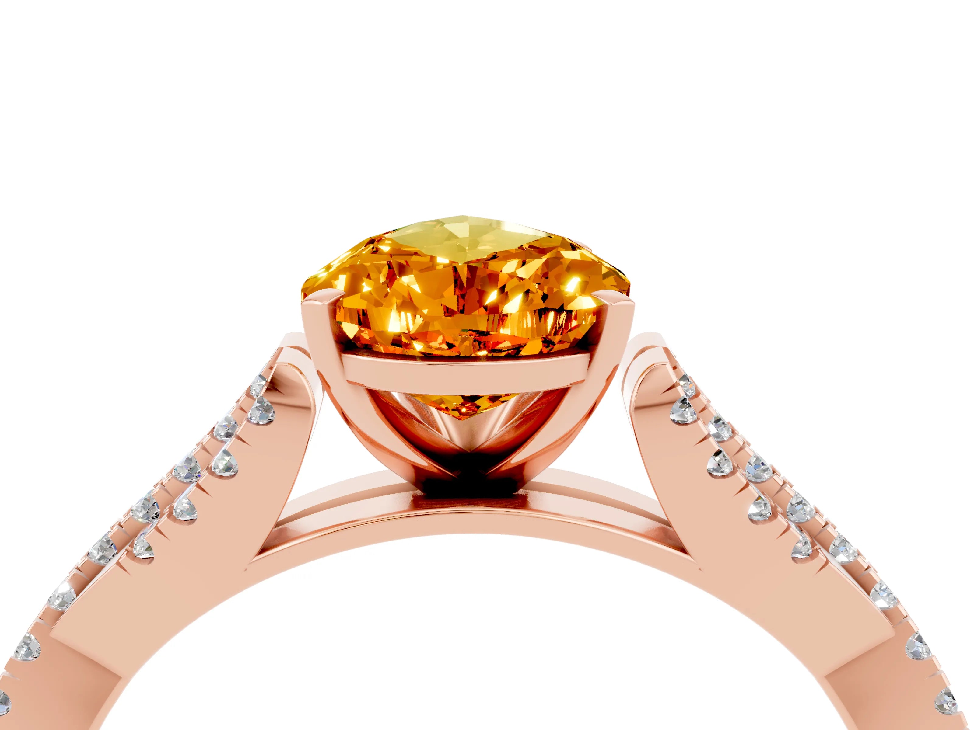 Rose gold Pear Cut Citrine Solitaire Engagement Ring with Twisted Pavé Band and Four-Prong Setting_4