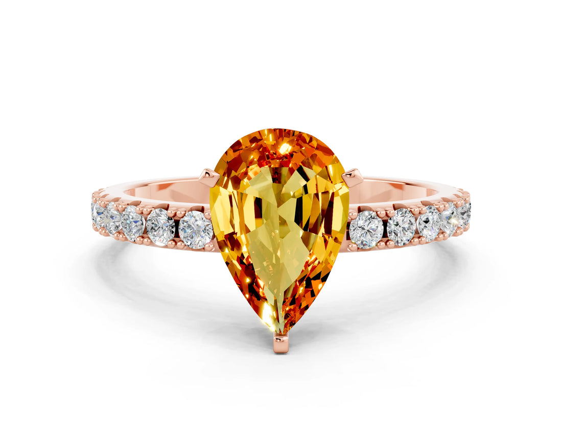 Rose gold Pear Cut Citrine Solitaire Pavé Band with Four-Prong Setting