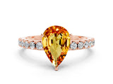 Rose gold Pear Cut Citrine Solitaire Pavé Band with Four-Prong Setting