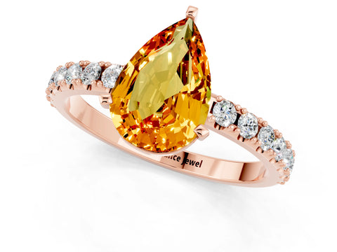 Rose gold Pear Cut Citrine Solitaire Pavé Band with Four-Prong Setting_1